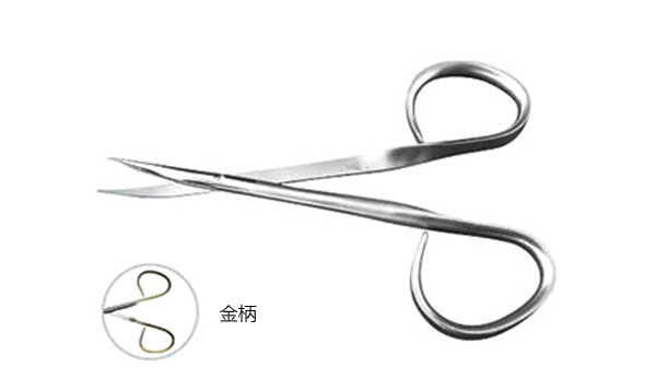 精细剪 10CM 圆面弯/直尖 头部精抛开齿 Ø5.2棒式扭柄 （金柄）